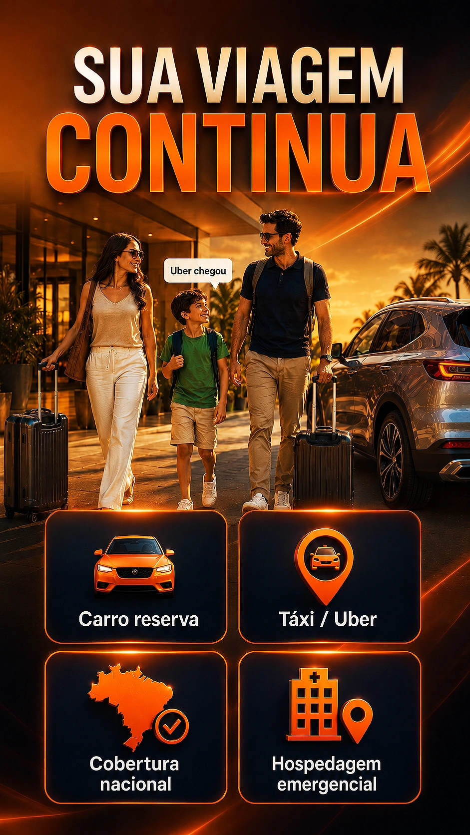 Família seguindo a rotina com carro reserva e cobertura nacional Agibens