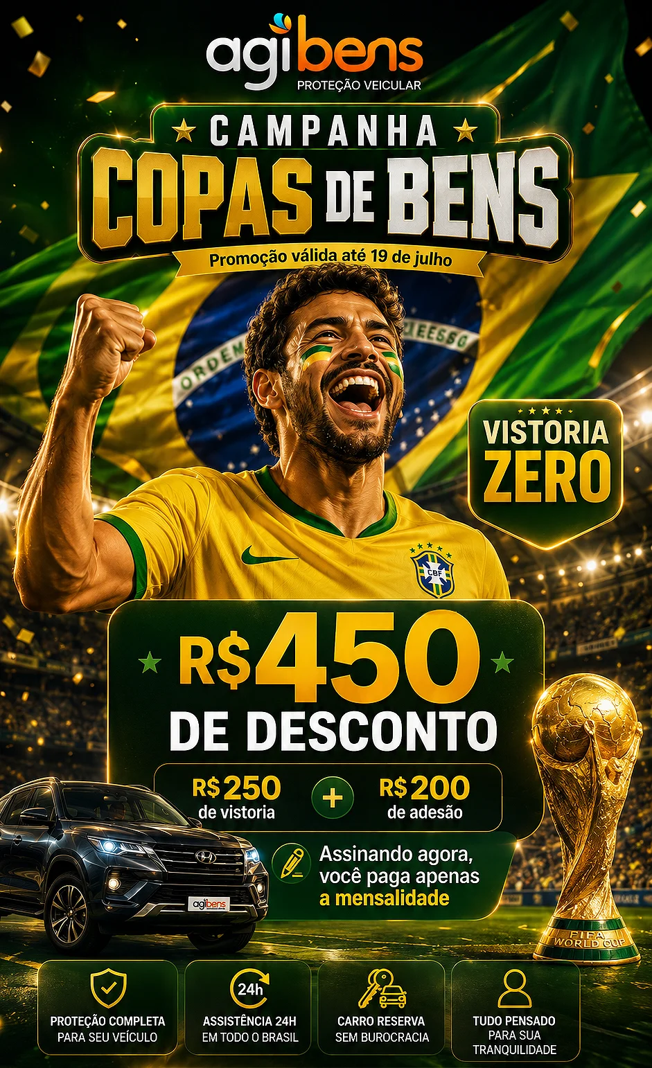 Campanha Agibens Copa do Mundo — R$ 450 de desconto: vistoria zero e adesão zero